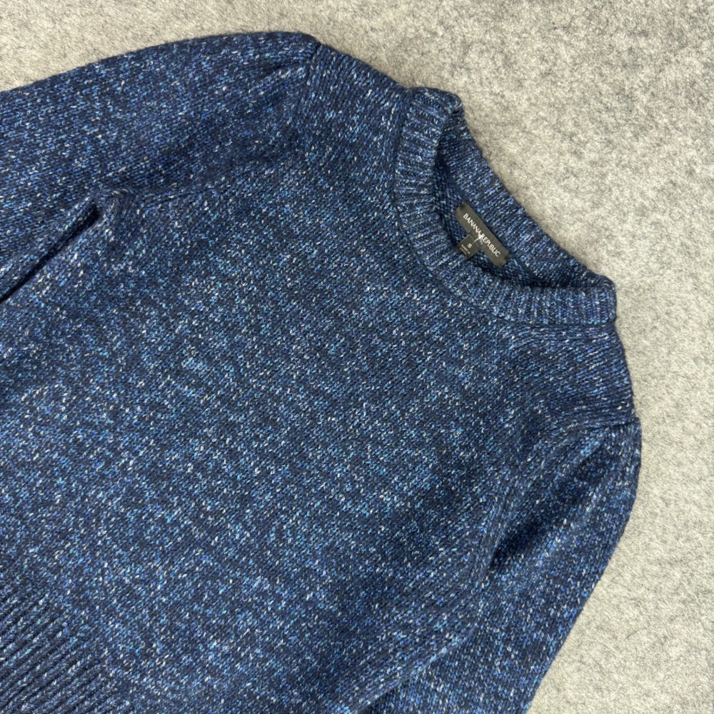 Banana Republic Womens Chunky Puff Sleeve Navy Sparkle Metallic Sweater S 518885